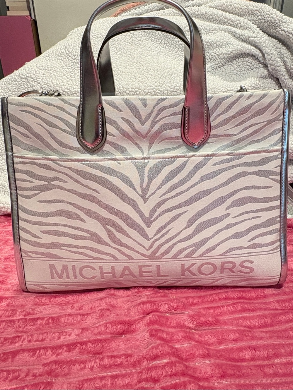 Michael Kors LARGE SILVER Metallic ZEBRA TOTE